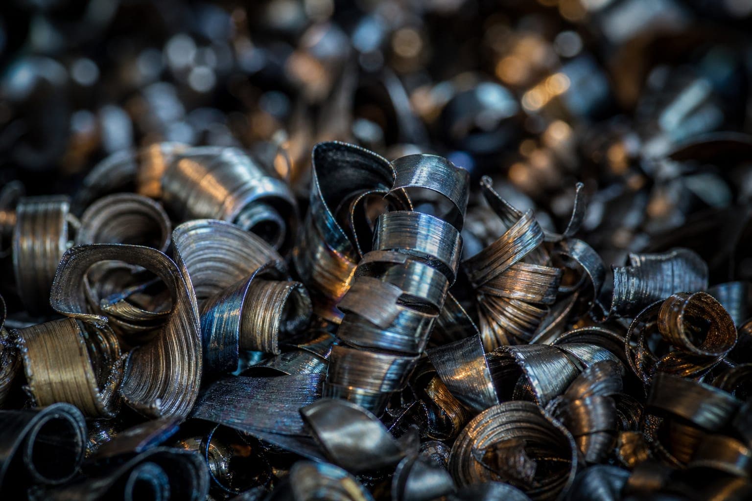 Close detail of segregated steel machining turnings